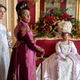 From left: Ruth Gemmell as Lady Violet Bridgerton, Adjoa Andoh as Lady Danbury, and Golda Rosheuvel as Queen Charlotte in Bridgerton